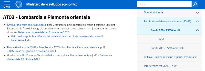 Modificata in autotutela la graduatoria degli FMSA ammessi alla procedura per assegnazione capacità trasmissiva AT 3 - Lombardia e Piemonte Orientale